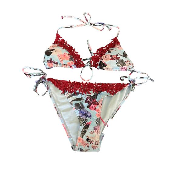 South Beach Other - NWT South Beach * Bikini Light Blue Floral Top & Bottom Tie Sz6
